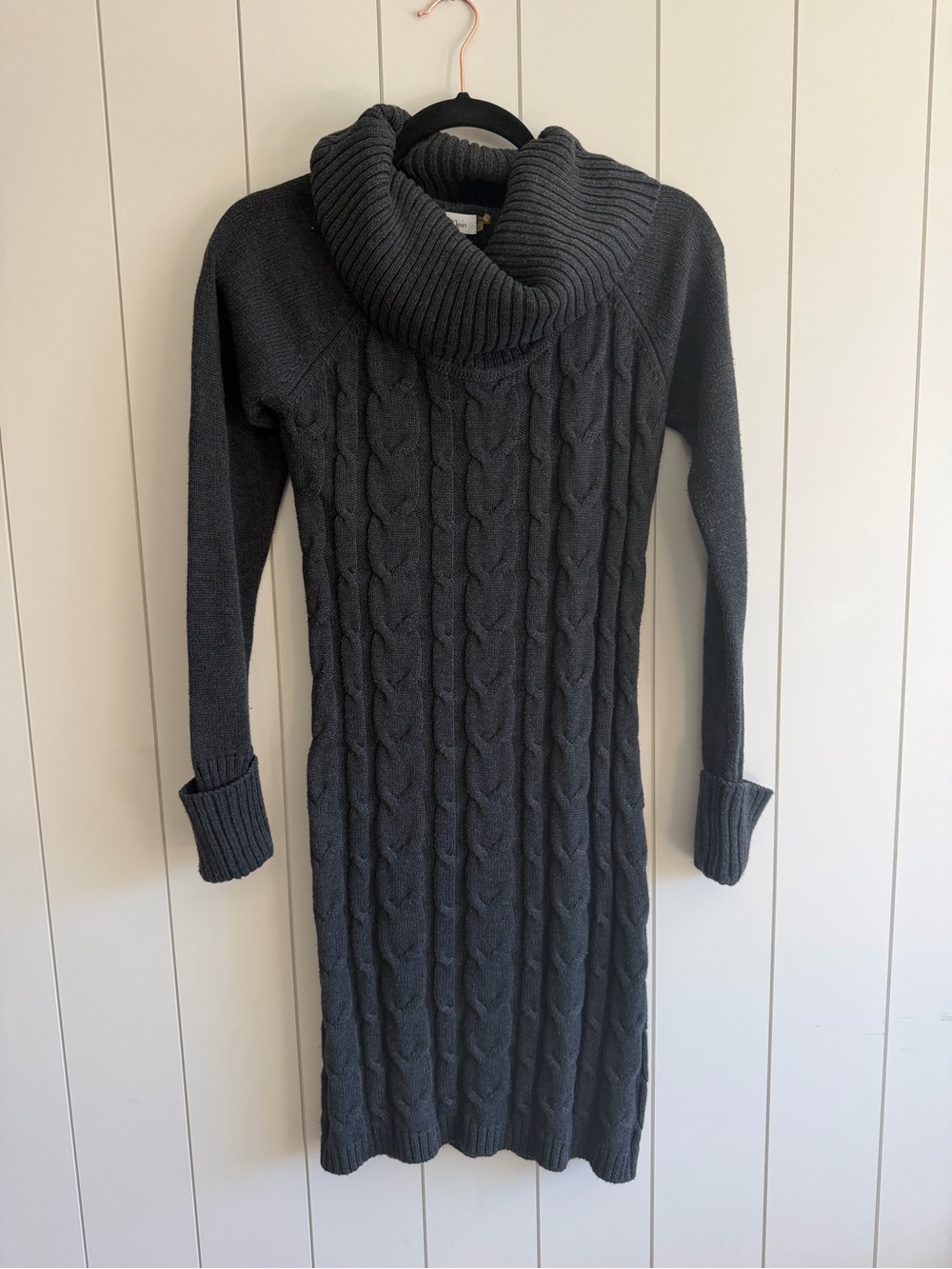 Calvin Klein Charcoal Cable-Knit Cowl Neck Sweater Dress